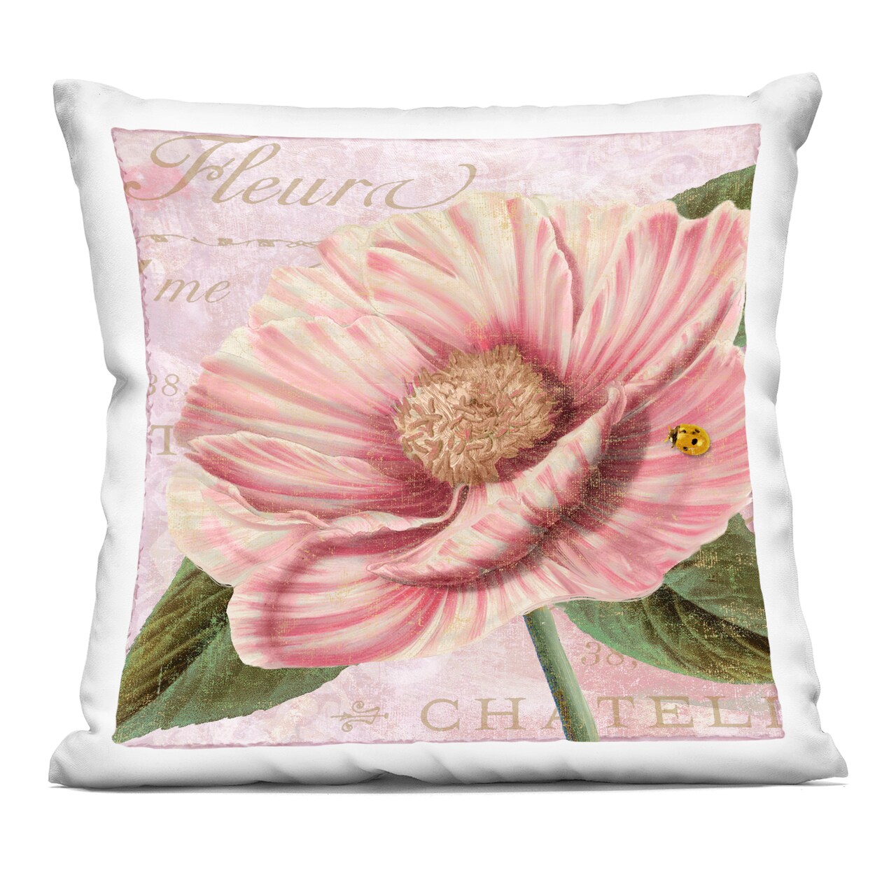 Stupell Industries French Flower & Ladybug Decorative Printed Pillow design by Sasha, 18 x 7 x 18